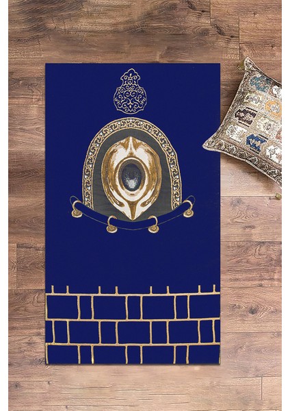 Dijital Baskılı Yıkanabilir Şık Tasarım Namaz Halısı Seccade 70X130CM, Seccade-49-Mavi,