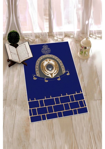 Dijital Baskılı Yıkanabilir Şık Tasarım Namaz Halısı Seccade 70X130CM, Seccade-49-Mavi,