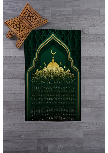Dijital Baskılı Camii Motifli Yıkanabilir Motifli 70X130 Namazlık Seccade, Seccade-05-Yeşil, fiyatları
