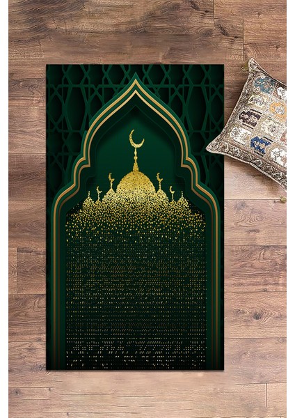 Dijital Baskılı Camii Motifli Yıkanabilir Motifli 70X130 Namazlık Seccade, Seccade-05-Yeşil, modelleri