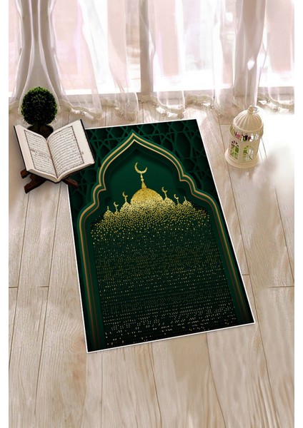 Dijital Baskılı Camii Motifli Yıkanabilir Motifli 70X130 Namazlık Seccade, Seccade-05-Yeşil, fırsatları