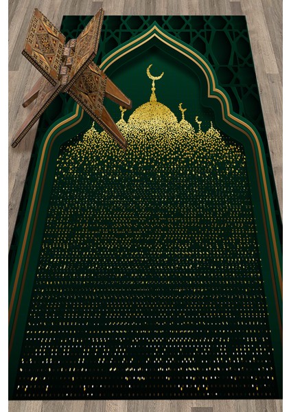 Dijital Baskılı Camii Motifli Yıkanabilir Motifli 70X130 Namazlık Seccade, Seccade-05-Yeşil, indirimleri