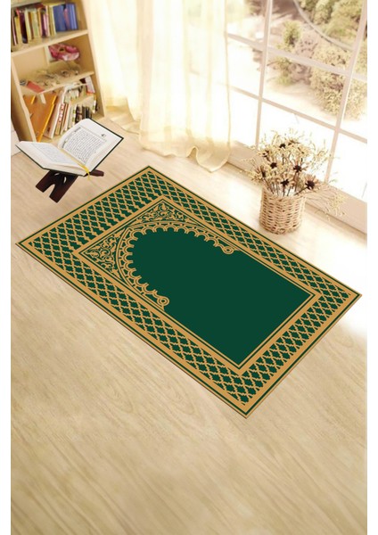 Dijital Baskılı Yıkanabilir Silinebilir Modern Namazlık Seccade 70X130 Cm, Seccade-07-Yeşil,