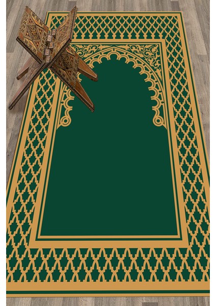 Dijital Baskılı Yıkanabilir Silinebilir Modern Namazlık Seccade 70X130 Cm, Seccade-07-Yeşil,