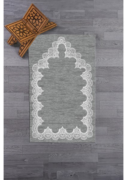 Dijital Baskılı Yıkanabilir Sade Şık Desen Namazlık Seccade 70X130 Cm, Seccade-14-Gri,