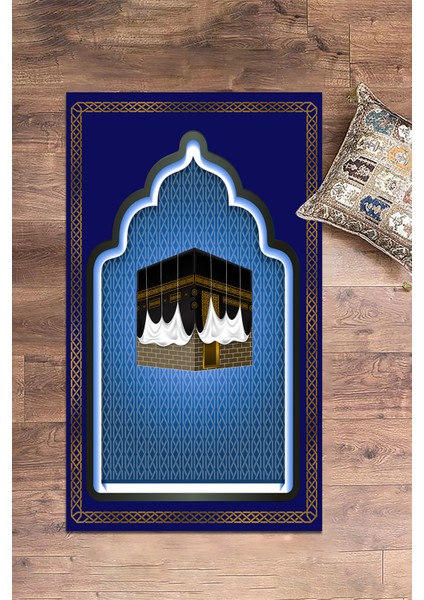 Dijital Baskılı Kabe Motifli Yıkanabilir Motifli 70X130 Namazlık Seccade, Seccade-04-Mavi,