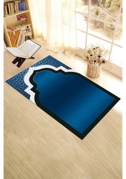 Dijital Baskılı Yıkanabilir Silinebilir Modern 70X130 Namazlık Seccade, Seccade-06-Mavi,