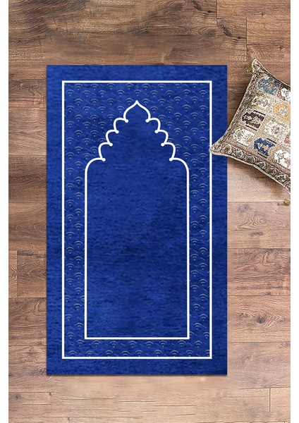 Dijital Baskılı Yıkanabilir Sade Desen Namazlık Seccade 70X130 Cm, Seccade-11-Mavi,