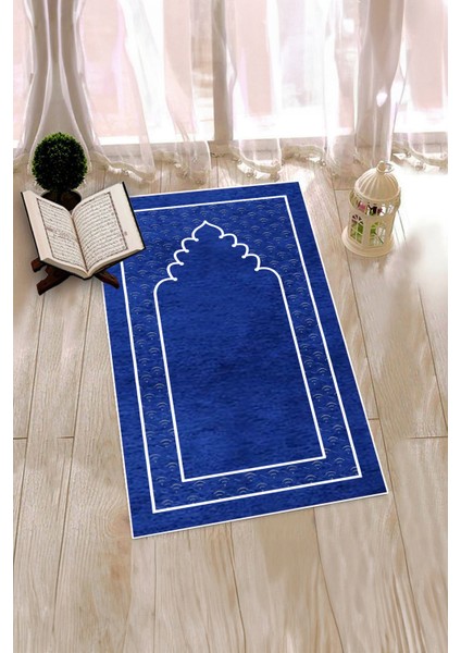 Dijital Baskılı Yıkanabilir Sade Desen Namazlık Seccade 70X130 Cm, Seccade-11-Mavi,