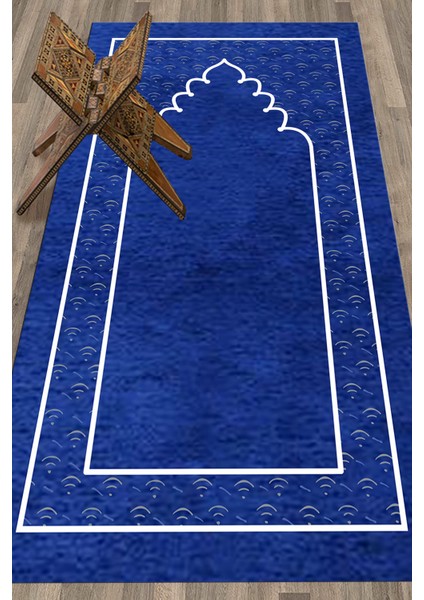 Dijital Baskılı Yıkanabilir Sade Desen Namazlık Seccade 70X130 Cm, Seccade-11-Mavi,