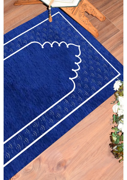 Dijital Baskılı Yıkanabilir Sade Desen Namazlık Seccade 70X130 Cm, Seccade-11-Mavi,