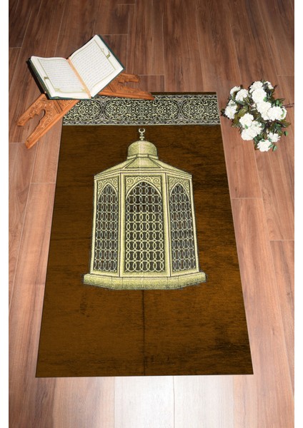 Dijital Baskılı Yıkanabilir Hediyelik Şık Namaz Halısı Seccade 70X130, Seccade-41-Kahve,