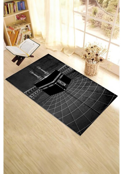 Dijital Baskılı Yıkanabilir Kabe Motifli Şık Tasarım Namaz Halısı Seccade 70X130, Seccade-48-Siyah, fiyatları