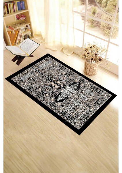 Dijital Baskılı Yıkanabilir Şık Tasarım Hediyelik Namaz Halısı Seccade 70X130CM, Seccade-50-Siyah, fiyatları