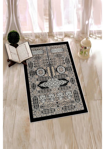 Dijital Baskılı Yıkanabilir Şık Tasarım Hediyelik Namaz Halısı Seccade 70X130CM, Seccade-50-Siyah, indirimleri