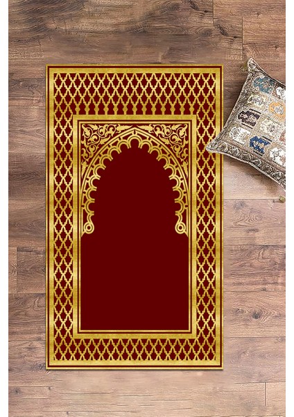 Dijital Baskılı Yıkanabilir Motifli 70X130 Namazlık Seccade, Seccade-01-Gold,