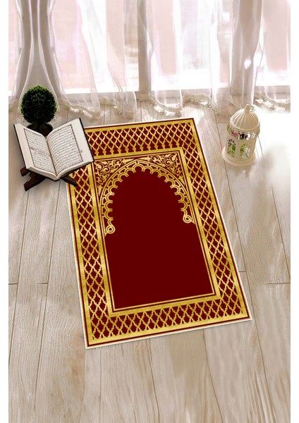 Dijital Baskılı Yıkanabilir Motifli 70X130 Namazlık Seccade, Seccade-01-Gold,
