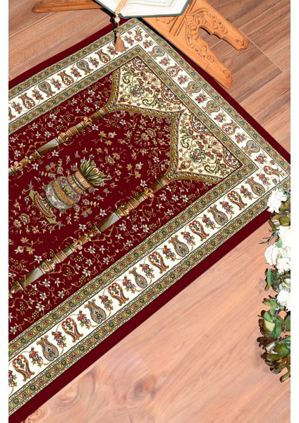 Dijital Baskılı Yıkanabilir Klasik Desenli Namazlık Seccade 70X130, Seccade-30-Kırmızı,