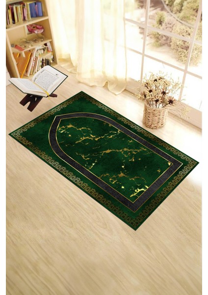Dijital Baskılı Yıkanabilir Modern Desen 70X130 Namazlık Seccade, Seccade-03-Yeşil,