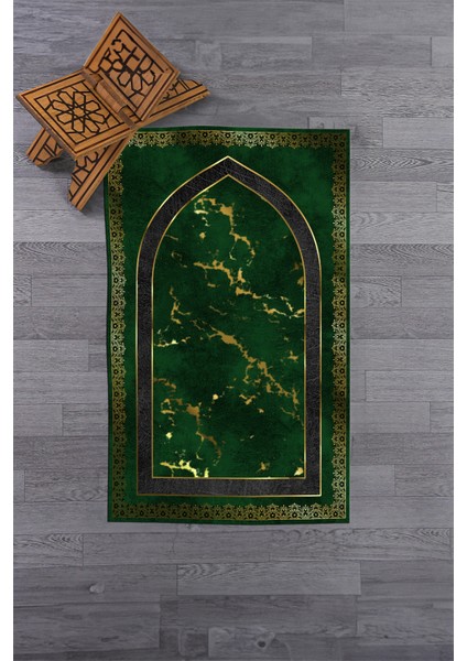 Dijital Baskılı Yıkanabilir Modern Desen 70X130 Namazlık Seccade, Seccade-03-Yeşil,