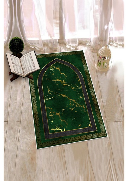 Dijital Baskılı Yıkanabilir Modern Desen 70X130 Namazlık Seccade, Seccade-03-Yeşil,
