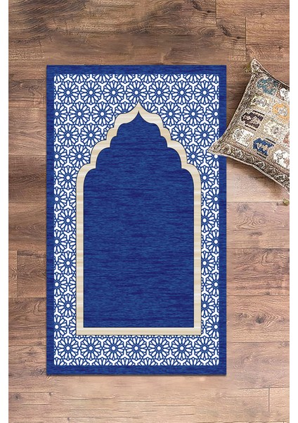 Dijital Baskılı Yıkanabilir Hediyelik Şık Namazlık Seccade 70X130 Cm, Seccade-17-Mavi,