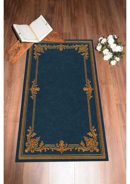 Dijital Baskılı Yıkanabilir Çiçekli Hediyelik Namazlık Seccade 70X130, Seccade-23-Mavi,