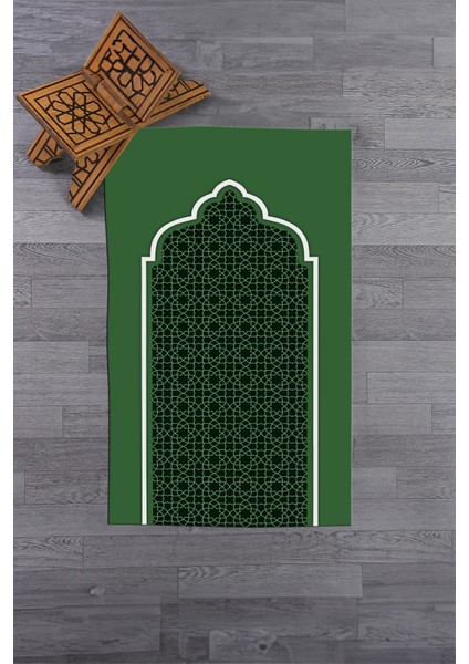 Dijital Baskılı Yıkanabilir Silinebilir Şık Namazlık Seccade 70X130 Cm, Seccade-08-Yeşil,