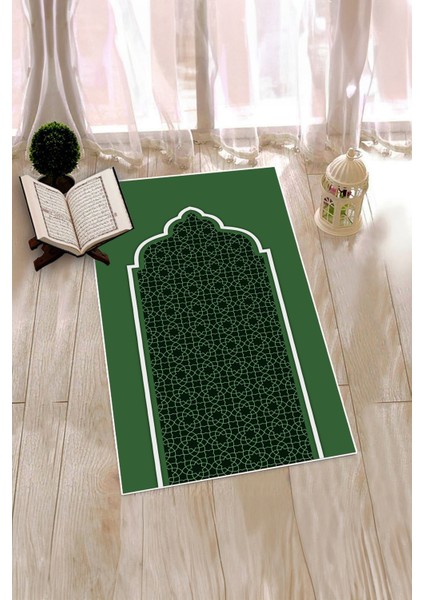 Dijital Baskılı Yıkanabilir Silinebilir Şık Namazlık Seccade 70X130 Cm, Seccade-08-Yeşil,