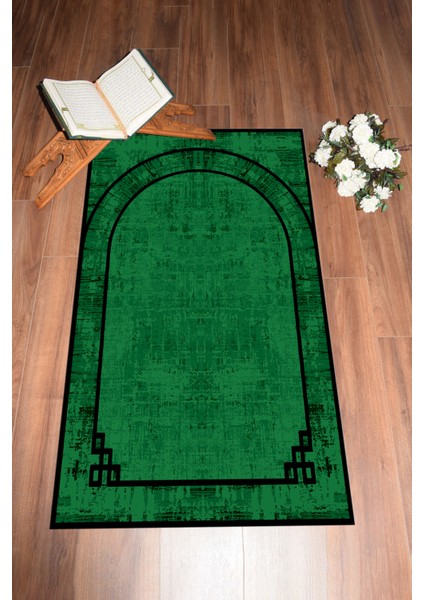 Dijital Baskılı Yıkanabilir Sade Desen Hediyelik Namazlık Seccade 70X130, Seccade-39-Yeşil,