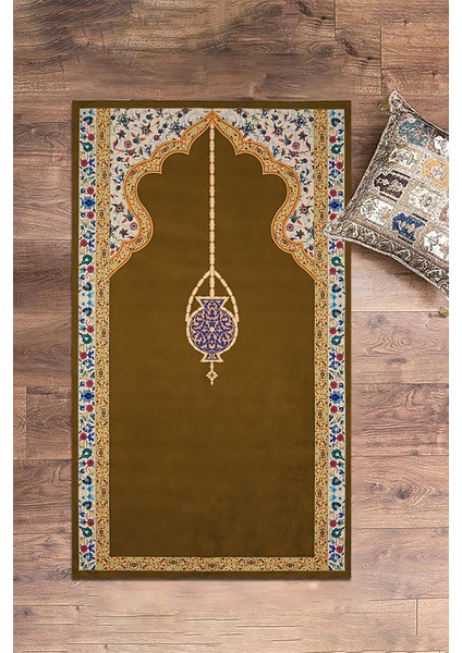 Dijital Baskılı Yıkanabilir Şık Motifli Namazlık Seccade 70X130 Cm, Seccade-18-Kahve,