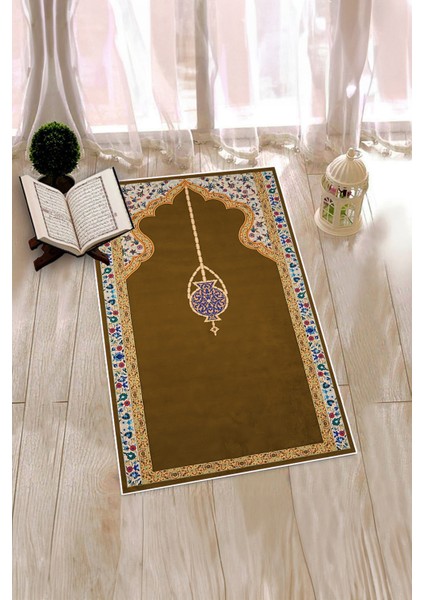 Dijital Baskılı Yıkanabilir Şık Motifli Namazlık Seccade 70X130 Cm, Seccade-18-Kahve,