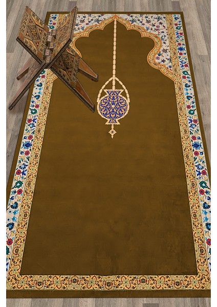 Dijital Baskılı Yıkanabilir Şık Motifli Namazlık Seccade 70X130 Cm, Seccade-18-Kahve,