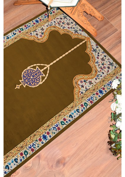 Dijital Baskılı Yıkanabilir Şık Motifli Namazlık Seccade 70X130 Cm, Seccade-18-Kahve,