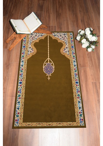 Dijital Baskılı Yıkanabilir Şık Motifli Namazlık Seccade 70X130 Cm, Seccade-18-Kahve,