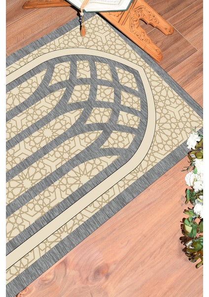Dijital Baskılı Yıkanabilir Şık Motifli Seccade Namazlık 70X130 Cm, Seccade-19-Gri,