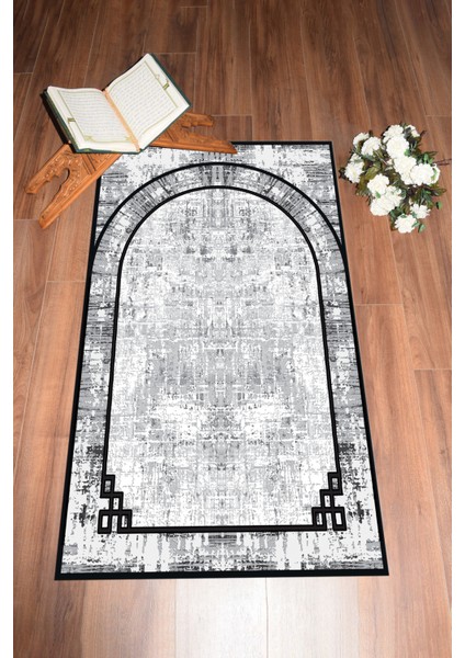 Dijital Baskılı Yıkanabilir Sade Desen Hediyelik Namazlık Seccade 70X130, Seccade-39-Gri,