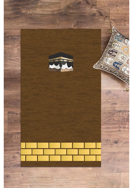 Dijital Baskılı Yıkanabilir Kabe Motifli Hediyelik Namaz Halısı Seccade 70X130, Seccade-45-Kahve, fırsatları