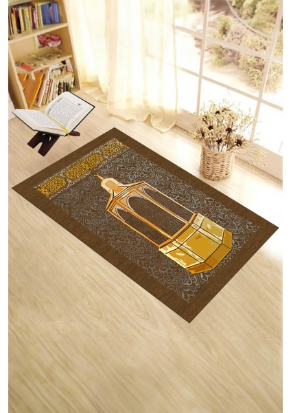 Dijital Baskılı Yıkanabilir Hediyelik Namaz Halısı Seccade 70X130CM, Seccade-43-Kahve,