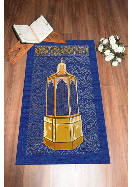 Dijital Baskılı Yıkanabilir Hediyelik Namaz Halısı Seccade 70X130CM, Seccade-43-Mavi,