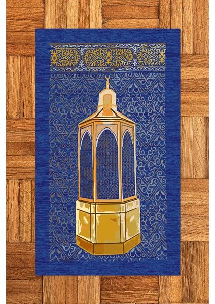 Dijital Baskılı Yıkanabilir Hediyelik Namaz Halısı Seccade 70X130CM, Seccade-43-Mavi,