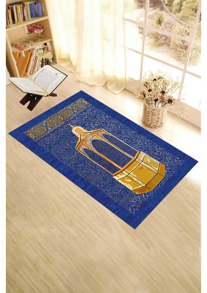 Dijital Baskılı Yıkanabilir Hediyelik Namaz Halısı Seccade 70X130CM, Seccade-43-Mavi,