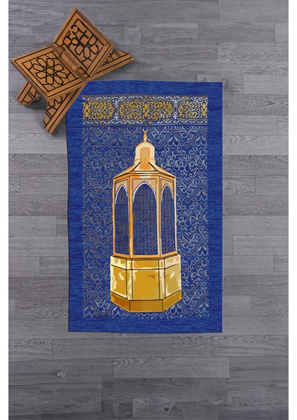 Dijital Baskılı Yıkanabilir Hediyelik Namaz Halısı Seccade 70X130CM, Seccade-43-Mavi,