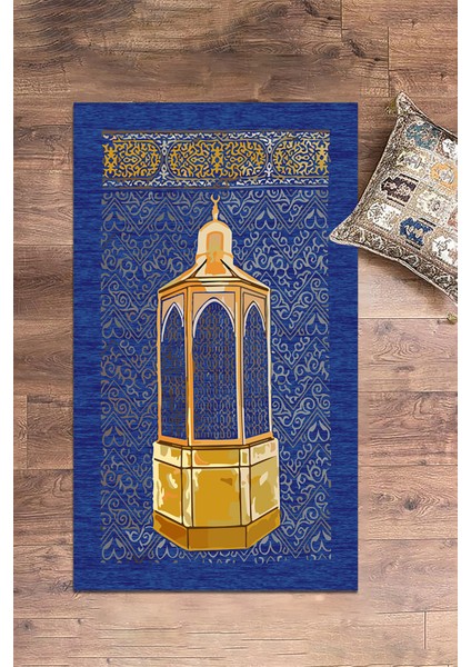 Dijital Baskılı Yıkanabilir Hediyelik Namaz Halısı Seccade 70X130CM, Seccade-43-Mavi,