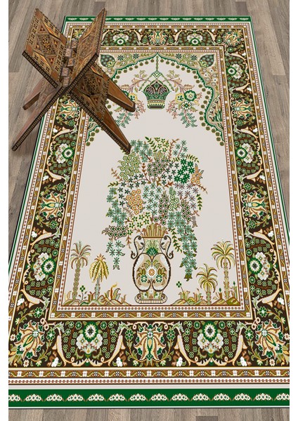 Dijital Baskılı Yıkanabilir Klasik Desen Hediyelik Namazlık Seccade 70X130, Seccade-29-Yeşil,