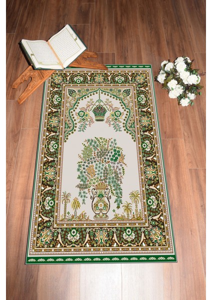 Dijital Baskılı Yıkanabilir Klasik Desen Hediyelik Namazlık Seccade 70X130, Seccade-29-Yeşil,