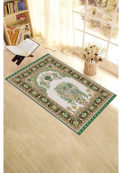 Dijital Baskılı Yıkanabilir Klasik Desen Hediyelik Namazlık Seccade 70X130, Seccade-29-Yeşil,