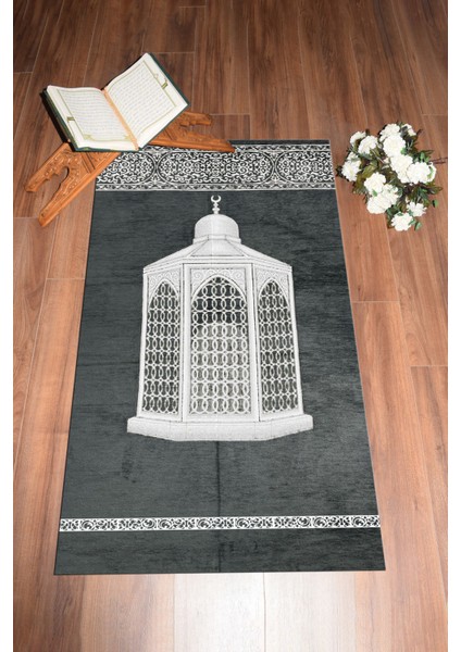 Dijital Baskılı Yıkanabilir Hediyelik Şık Namaz Halısı Seccade 70X130CM, Seccade-42-Gri,