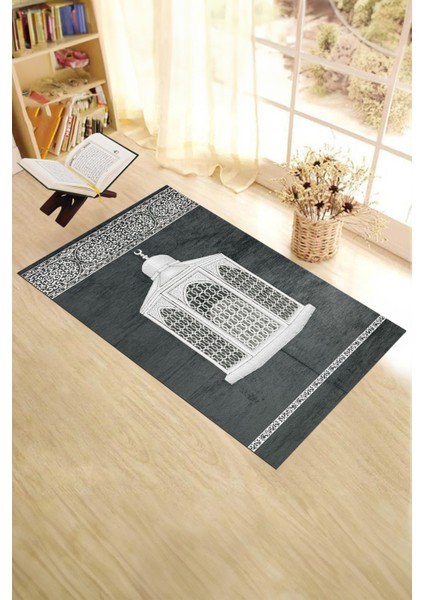 Dijital Baskılı Yıkanabilir Hediyelik Şık Namaz Halısı Seccade 70X130CM, Seccade-42-Gri,