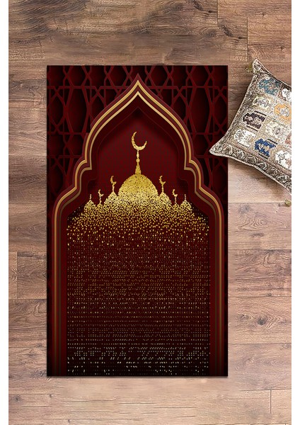 Dijital Baskılı Camii Motifli Yıkanabilir Motifli 70X130 Namazlık Seccade, Seccade-05-Kırmızı, modelleri